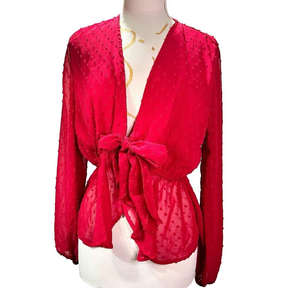 PrettyLittleThing Size L Women's Modern Sheer Polka Dotted Coquette Long Sleeve